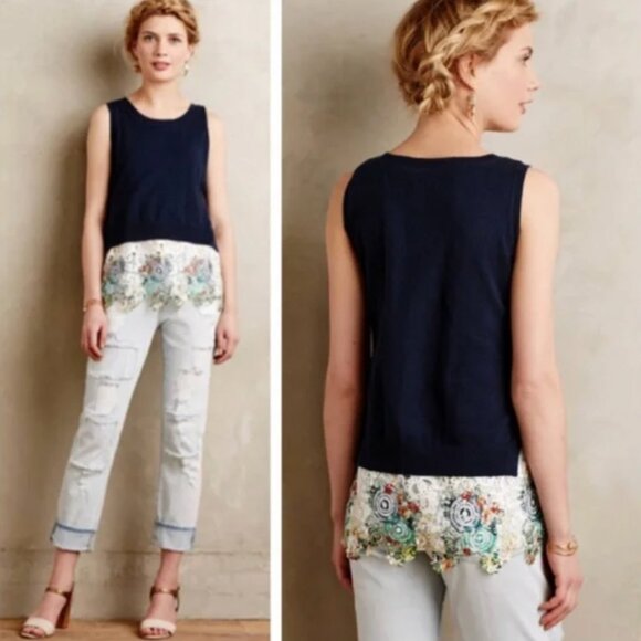 Anthropologie Moth Blue and Green Sweater Embellished Tank Top XSP - Picture 1 of 6